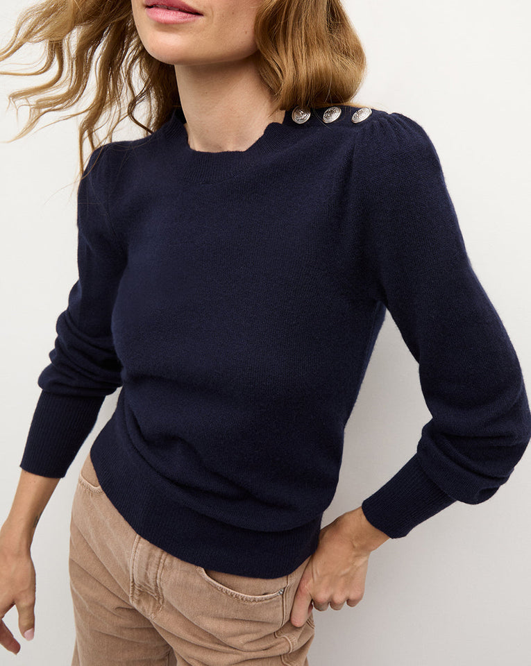 Nelia Cashmere Pullover | Button Accent