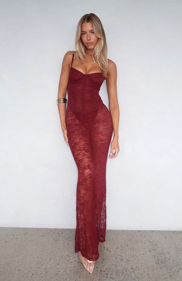 In The Atmosphere Lace Dress Wine