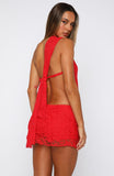 It's A Love Story Lace Mini Skort Red