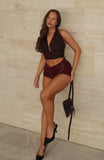 Old News Sequin Shorts Burgundy