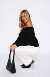 You Don't Need Me Off Shoulder Knit Sweater Black