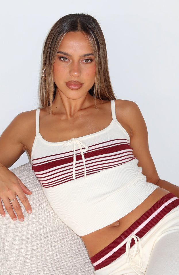 Keep Driving Knit Cami Top Burgundy Stripe
