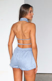 Still Love Me Faux Suede Halter Top Cornflower Blue