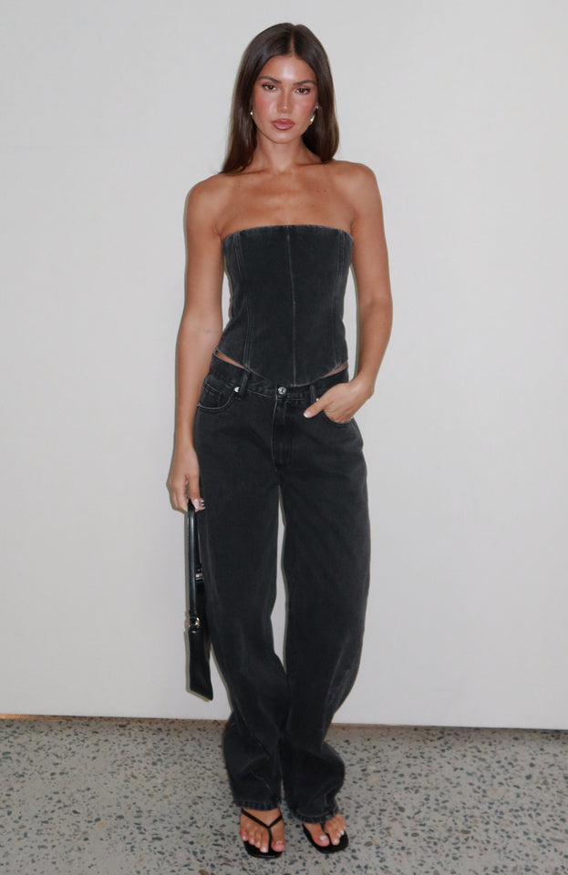 Kiara Mid Rise Barrel Leg Jeans Black Acid