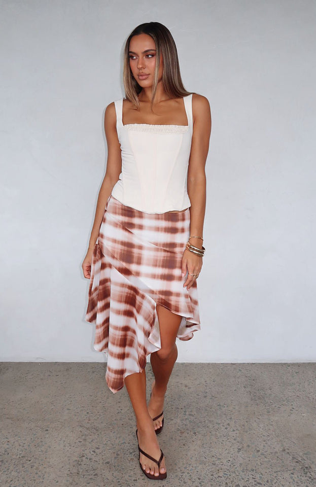 Crazy Romantic Midi Skirt Chocolate Plaid