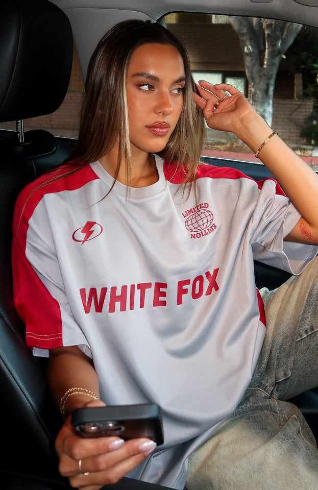 Checking Up On You Oversized Jersey Light Grey/Burgundy