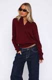 Must Be You Knitted Polo Sweater Burgundy