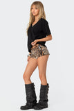 Sequin Leopard Printed Micro Shorts