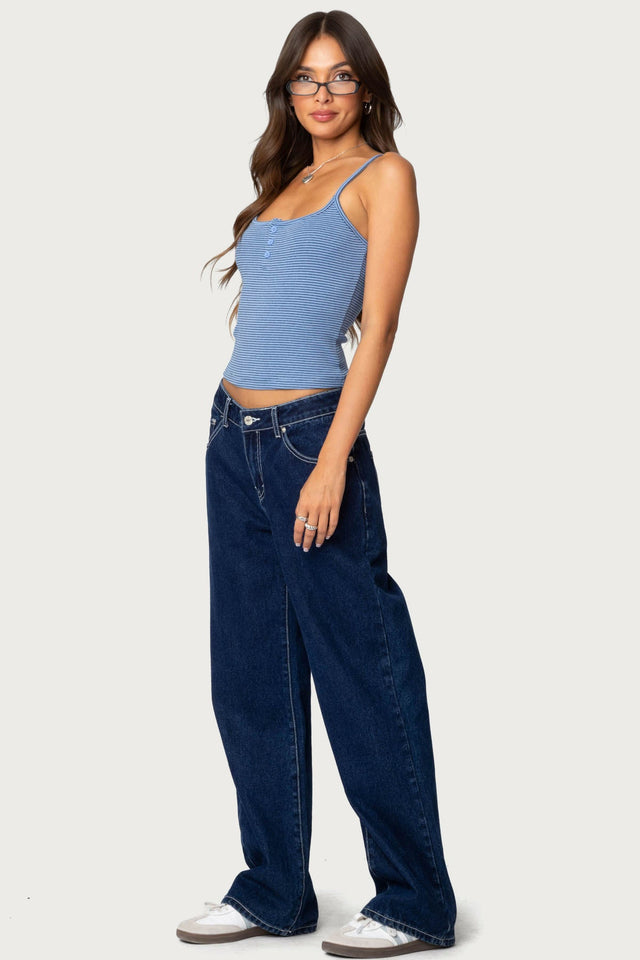 Striped Henley Tank Top