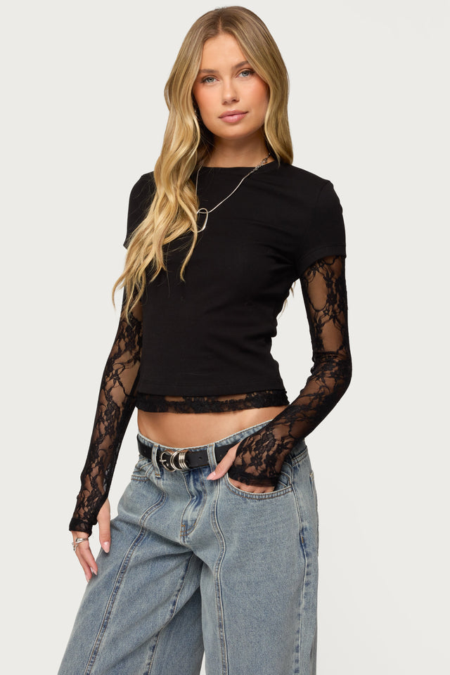 Layered Lace Sleeve Top