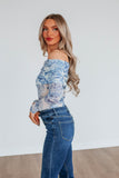 Elise Floral Mesh Bodysuit - Sky Blue Mix