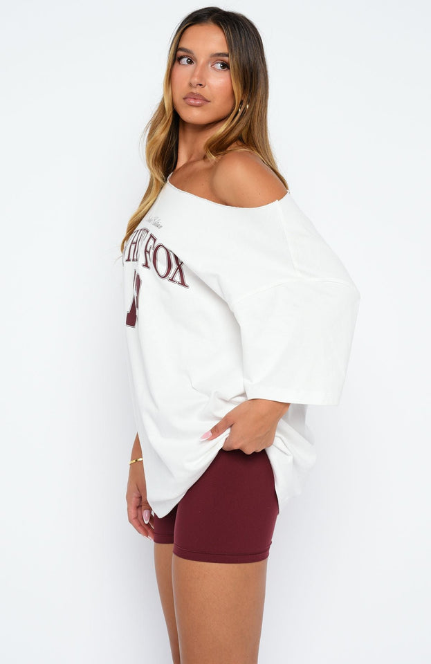 Everything In Time Off Shoulder Oversized Tee White