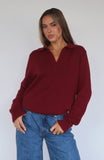 Must Be You Knitted Polo Sweater Burgundy