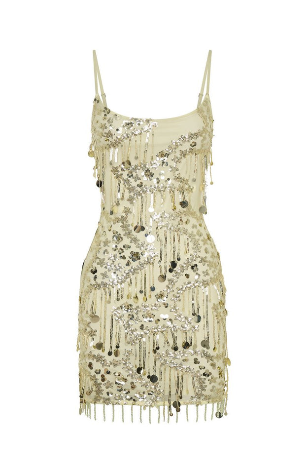 Decadent Daze Beaded Mini Dress Lemon