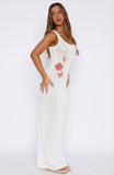 Butterfly Blossom Sequin Knit Maxi Dress White