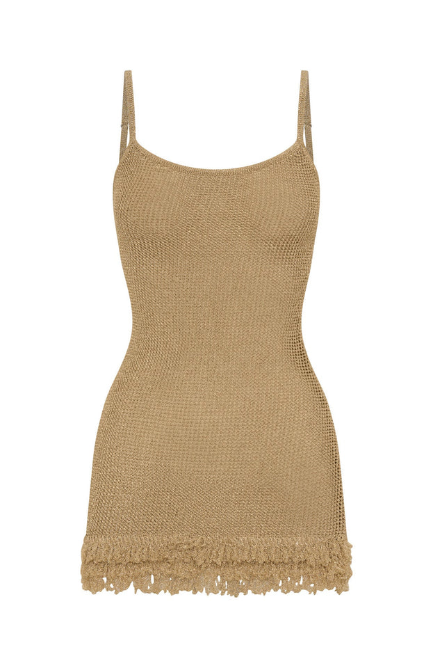 Keeping Me Awake Knit Mini Dress Gold