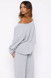 Only One Left Off Shoulder Oversized Long Sleeve Tee Grey Marle