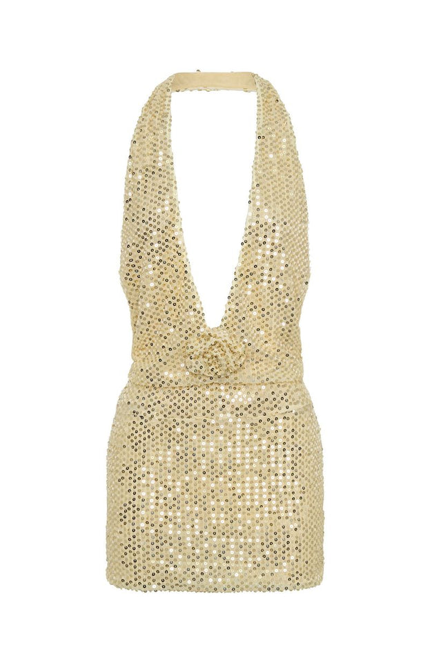 Hidden Flame Beaded Mini Dress Cream