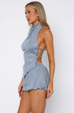 Still Love Me Faux Suede Halter Top Cornflower Blue
