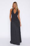 Sweet Temptation Halter Maxi Dress Black/ White Polka Dot