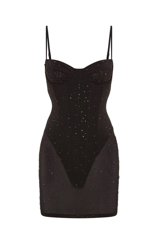 Want To Party Embellished Mini Dress Chocolate