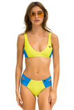 HI-WAISTED SIDE CUT OUT COLOR BLOCK FULL COVERAGE BRIEF BIKINI BOTTOMS - LED // BLUE