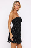 All In Strapless Sequin Mini Dress Black
