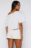 Just In Time Off Shoulder Cropped Tee Grey Marle
