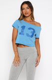 Whenever You're Ready Off Shoulder Relaxed Tee Blue