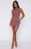 Late Nights Mini Skirt Burgundy Polka Dot
