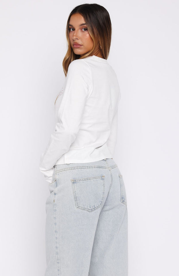 Let's Get Going Relaxed Long Sleeve Baby Tee White