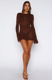 Stand And Stare Long Sleeve Mini Dress Chocolate