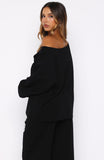Only One Left Off Shoulder Oversized Long Sleeve Tee Black