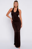 Night-Time Madness Halter Maxi Dress Chocolate