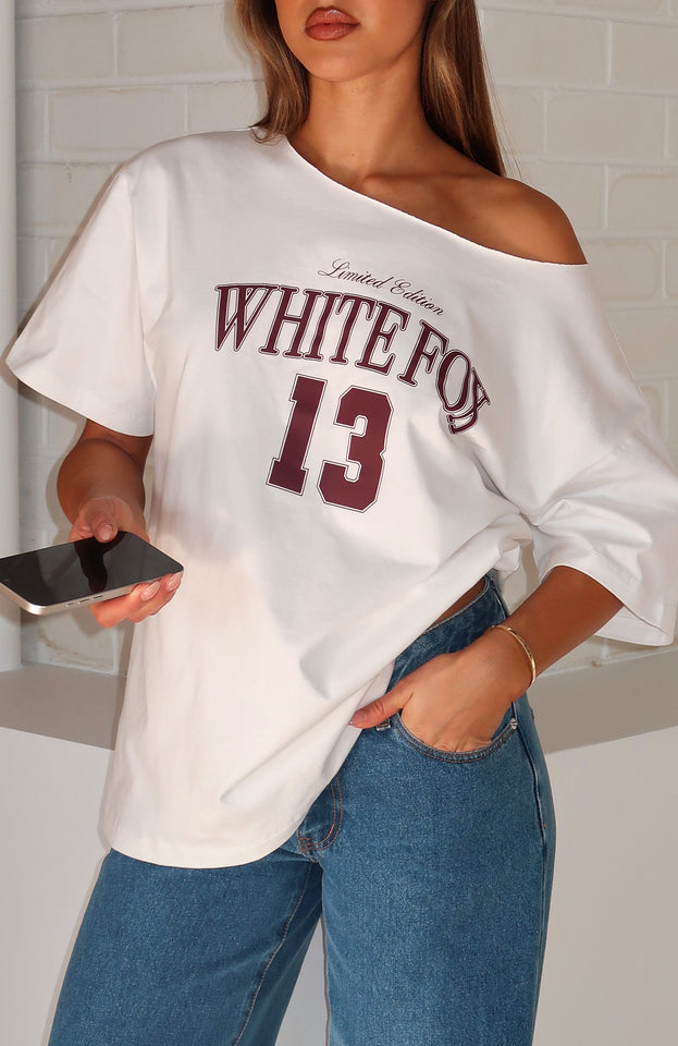 Everything In Time Off Shoulder Oversized Tee White