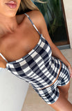 Iconic Duo Knit Cami Top Navy/Cream Gingham