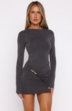 Proof I Exist Long Sleeve Mini Dress Charcoal