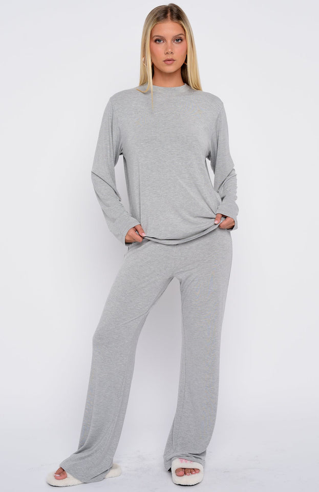 Slow Life Long Sleeve Pyjama Top Grey Marle