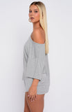 Slow Life Off Shoulder Oversized Pyjama Tee Grey Marle