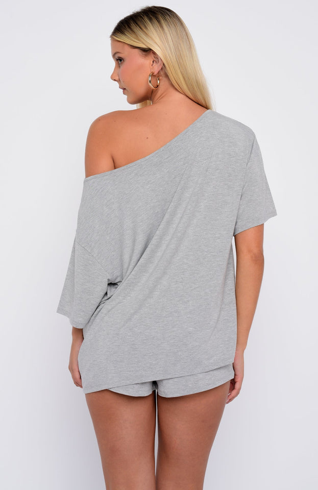 Slow Life Off Shoulder Oversized Pyjama Tee Grey Marle