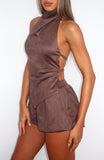 Still Love Me Faux Suede  Halter Top Dark Chocolate