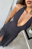 Sweet Temptation Halter Maxi Dress Black/ White Polka Dot