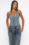 Truth In The Lie Faux Suede Bustier Steel Blue