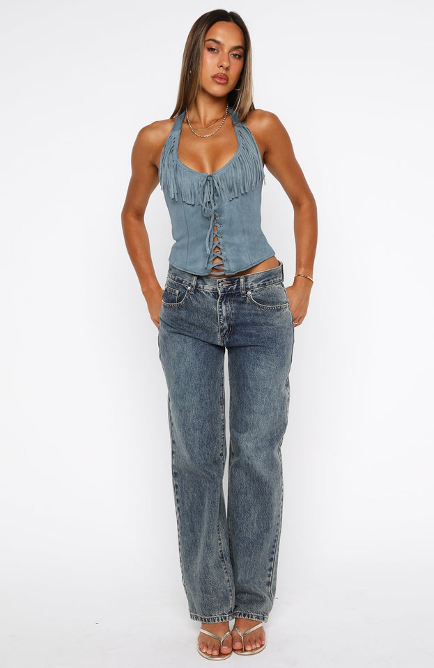 Truth In The Lie Faux Suede Bustier Steel Blue