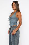 Truth In The Lie Faux Suede Bustier Steel Blue
