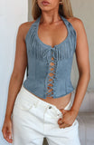 Truth In The Lie Faux Suede Bustier Steel Blue