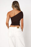 Don't Worry About It One Shoulder Top Chocolate